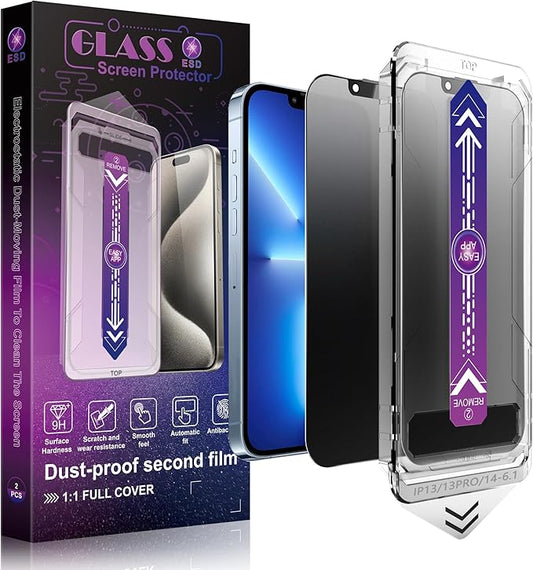 2 Pack Matte Privacy Screen Protector for iPhone 16e and iPhone 14 and iPhone 13 and iPhone 13 Pro 6.1-Inch Auto Dust Removal, No Bubbles,Anti-Spy Tempered Glass Film, Easy Installation