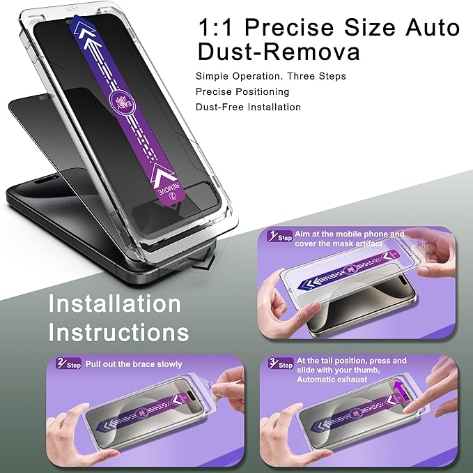 2 Pack Matte Privacy Screen Protector for iPhone 16/15/14 Pro 6.1-Inch Auto Dust Removal, No Bubbles, Anti-Spy Tempered Glass Film, Easy Installation