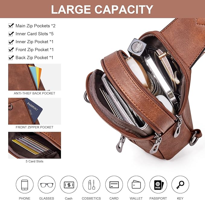 Womens Sling Bag Crossbody Bags for Women Vegan Leather Sling Backpack Daypack Fanny Pack Crossbody Purse Travel