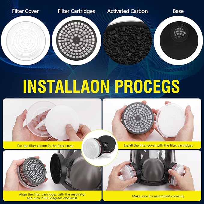 Gas Masks Survival Nuclear and Chemical, Full Face Gas Mask with Activated Carbon Filter