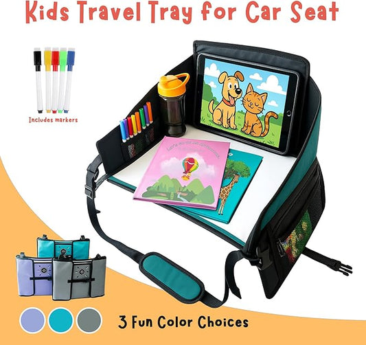Kids Travel Tray for Car Seat- Purple- The Essential Travel Lap Desk with Removable Tablet Holder, Built-In Storage, and Stabilized Panels, Must Have Car Tray for Kids on Road Trips