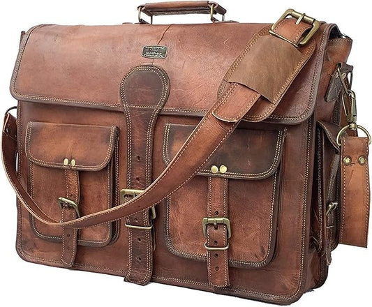 cuero Leather Messenger Bag for Men & Women, 12 Inch Laptop Crossbody, Vintage Handmade Leather Unisex Shoulder Satchel Bag, Full Grain Business Briefcase for iPad/Office/Work/Travel - Brown