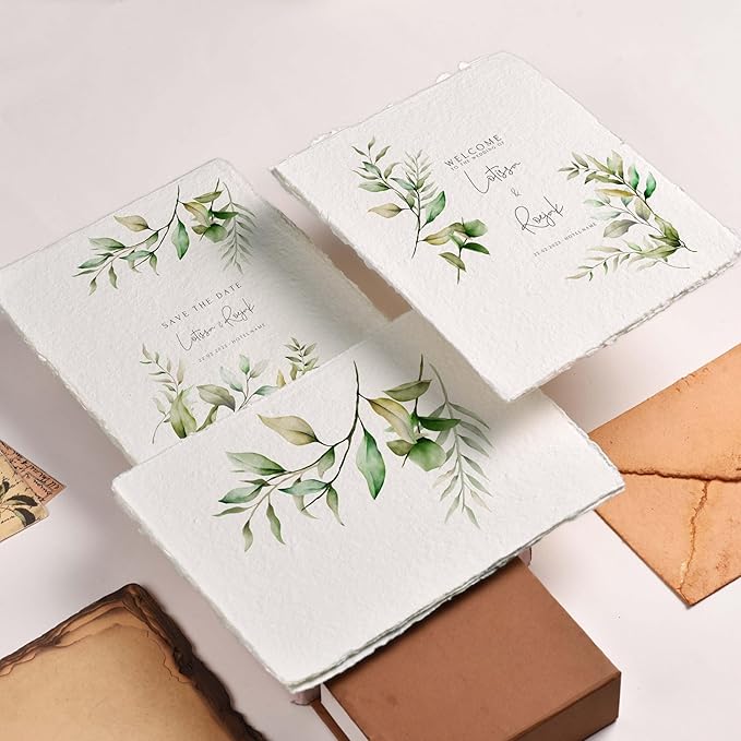 50 Sheets - Rough/Textured Watercolor Paper - 7.5 X 11.5 inches(150GSM) - Handmade/Deckle Edge Paper Made from Virgin Egyptian Cotton - Off-White by Leather Village