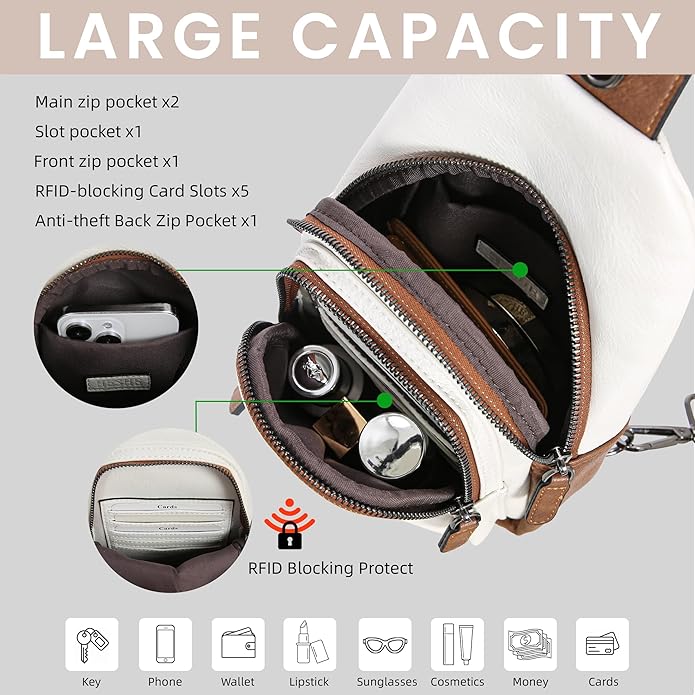 HESHE Sling Bag for Women Anti Theft Small Crossbody Bags Faux Leather Fanny Pack RFID Blocking Cross Body Purse for Travel