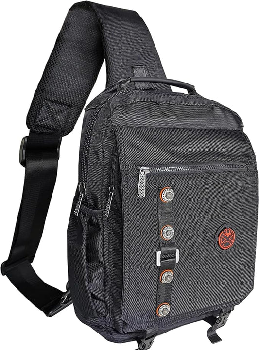 Large Sling Bag Laptop Backpack Cross Body Messenger Bag Shoulder Travel Rucksack (C- Black)