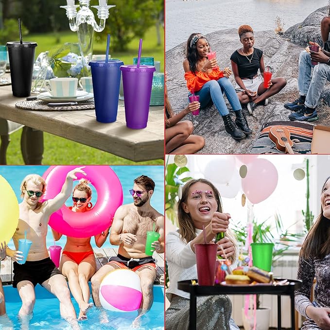 Honeydak 30 Pack Tumbler with Straw and Lid Bulk Glitter Plastic Cups Water Bottle Iced Coffee Travel Mug Reusable Party Favor Cups for Birthdays travel 24-27 oz (Vivid Color)