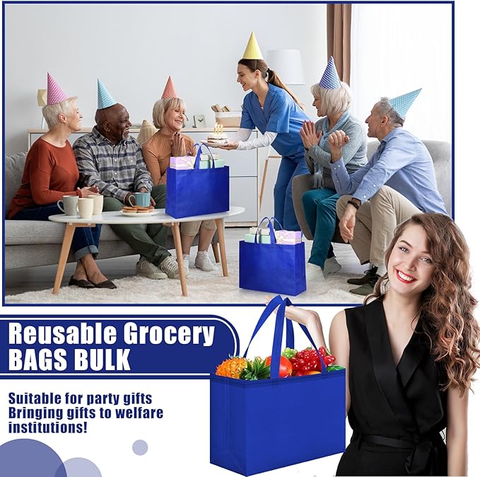 Windyun Reusable Grocery Bags Large Non Woven Shopping Bags with Handles Foldable Portable Tote Bulk, 16x6x12 Inch