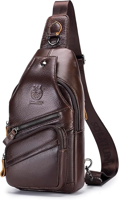 LUKZIJAES Genuine Leather Sling Bag for Men