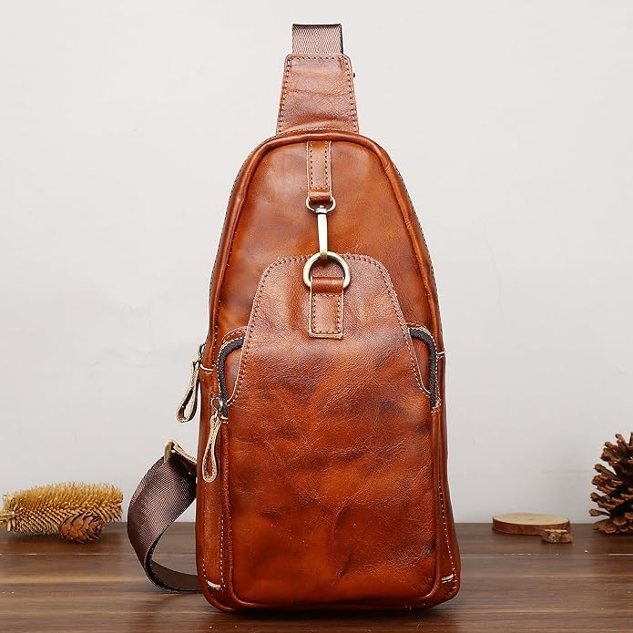 Genuine Leather Sling Bag for Men Women Backpack Chest Shoulder Satchel Crossbody Bags Casual Outdoor Daypack
