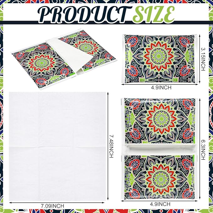 50 Pack Summer Mandala Floral Pocket Tissues Individual Packs Bulk 3 Ply Flower Facial Wallet Tissue Travel Packs for Summer Wedding Birthday Party Supplies