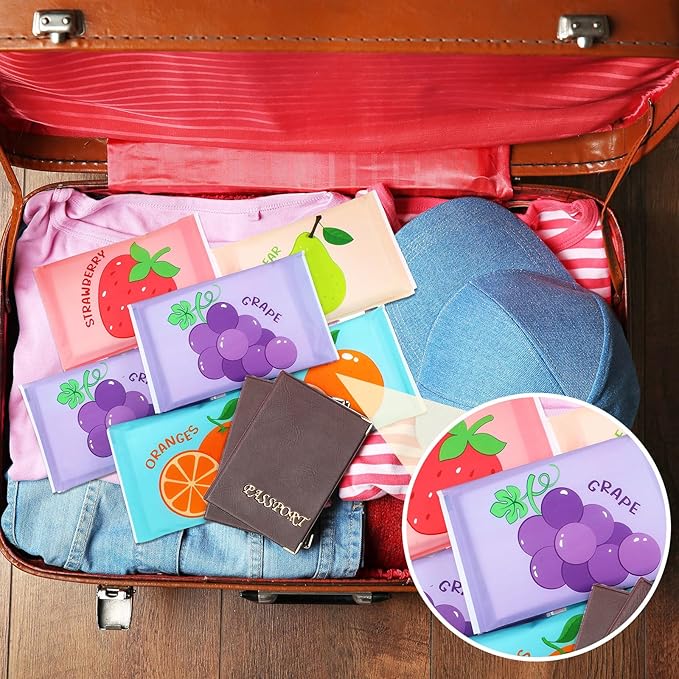 PerKoop 100 Pack Pocket Tissues Travel Slim Packs Small Facial Tissues Wallet Size Toilet Paper for Travel Guest Wedding Supplies, 4 Styles(Fruits)