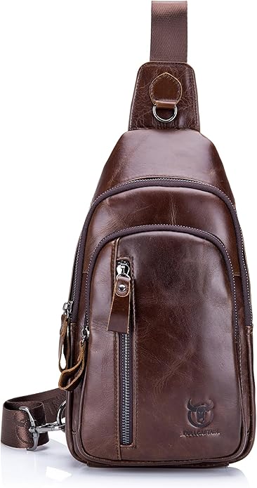 LUKZIJAES Genuine Leather Sling Bag for Men