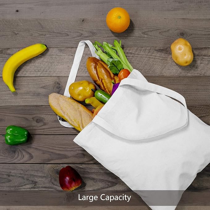 TOPDesign 6-Pack Economical 16"x15" White Cotton Tote Bag, Lightweight Medium Reusable Grocery Shopping Cloth Bags, Suitable for DIY, Advertising, Promotion, Gift, Activity