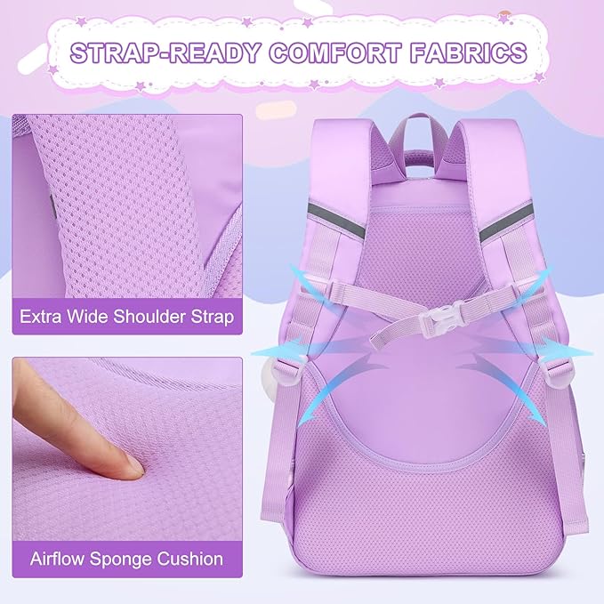 MOMUVO Backpack for Girls, Kids Backpack with Lunch Box, Bookbag for Girls Kindergarten Elementary Preschool Middle