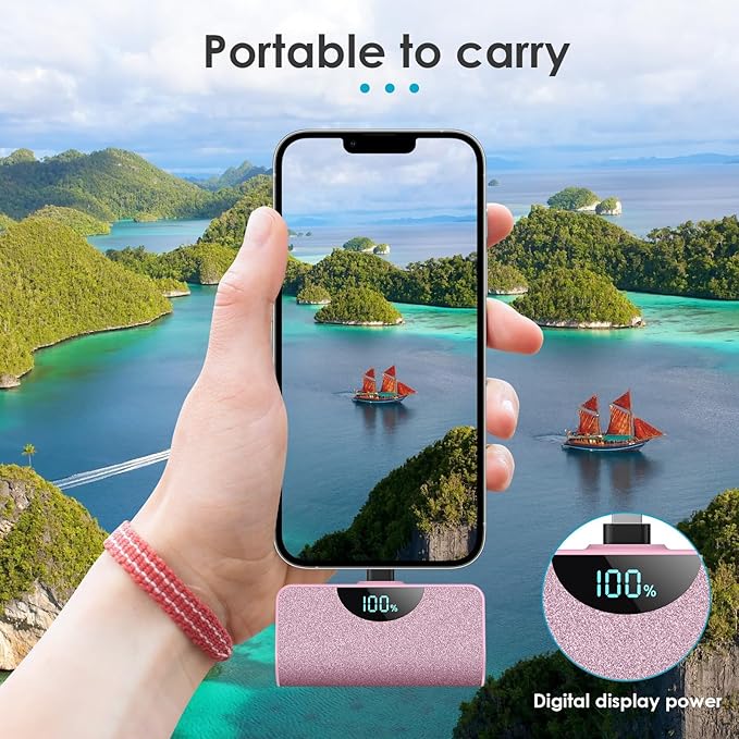 Mini Portable Charger Power Bank for iPhone, 5200mAh External Battery Charging Bank, 20W PD Fast Charging Battery Pack Portable Phone Charger for iPhone 14 Pro Max/14/13/12/11/XR/X/8/7/6/SE (Pink)