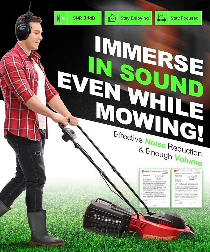 PROHEAR 033 Upgraded Bluetooth Hearing Protection AM FM Radio Headphones, 31SNR Noise Reduction Ear Muffs with Long-Lasting Stable Rechargeable Battery, 50 Hrs for Mowing Snowblowing, Black