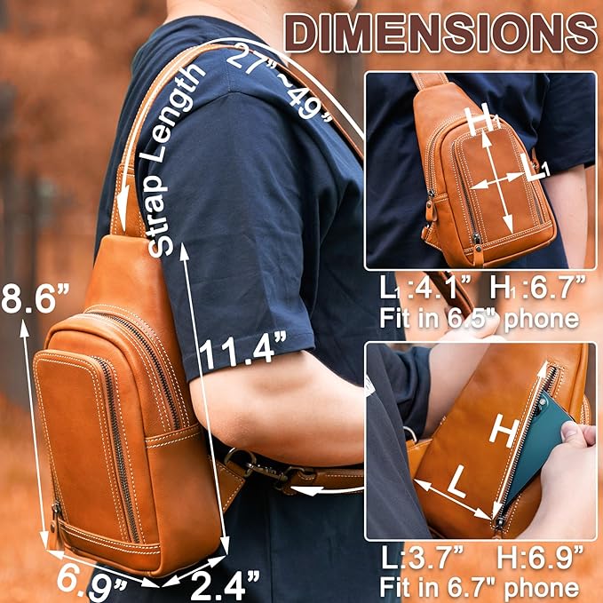 Genuine Leather Sling Bag for Men and Women Crossbody Shoulder Bag Sling Backpack Chest Purse Cross Body Pouch