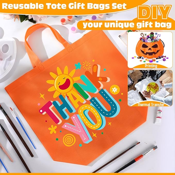 Windyun Reusable Grocery Bags Large Non Woven Shopping Bags with Handles Foldable Portable Tote Bulk, 16x6x12 Inch