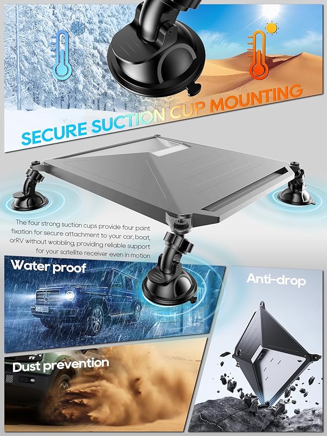 Starlink Mini Mount, Secure Satellite Strong Suction Cup Mounting Kit for Sunroof Window, Stable Signal Case for Car RVs, Vans, Boat, Yachts, Trucks-Gray
