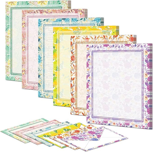 72 Pieces Stationery Set (48 Sheets paper & 24 Pcs Envelopes) 8.5 x 11 In, Vintage Morris Floral Thick Writing Stationary, Both Sides Lined, Girls Kids Birthday Party Invitations Gift Love Letter