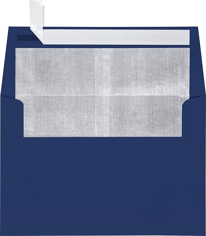 LUXPaper A4 Foil Lined Invitation Envelopes | Peel & Press | 4 1/4" x 6 1/4" | Blue w/Silver LUX Lining | 80lb. Text | 50 Qty