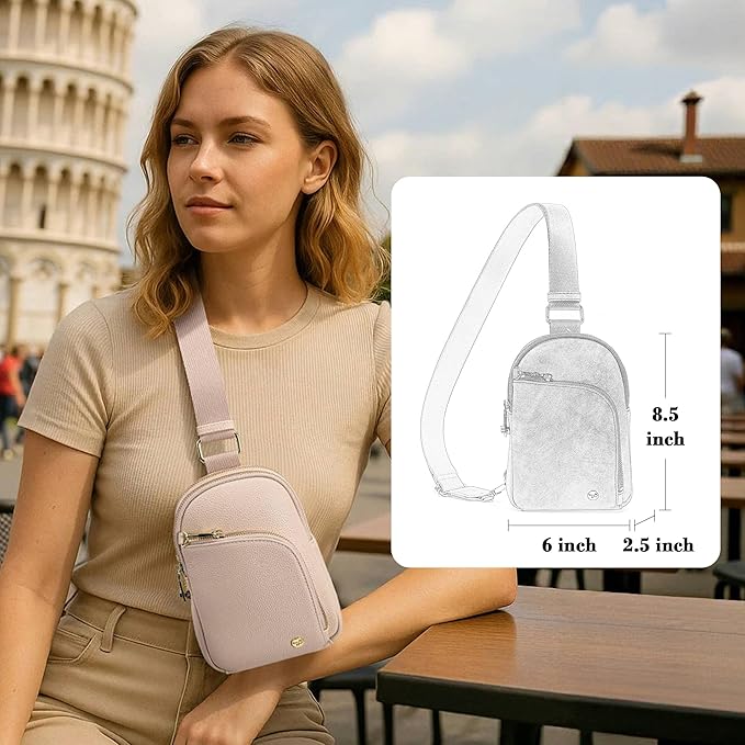 INICAT RFID Blocking Sling Bag Leather Crossbody Bags for Women Fanny Pack Cross Body for Woman Chest Bag for Travel 1.9L