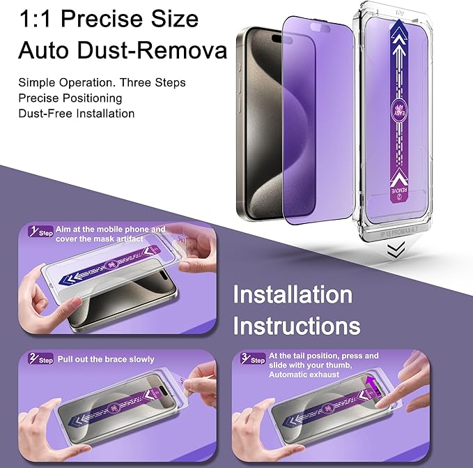 CHISHA 2-Pack Anti Blue Light Matte Screen Protector for iPhone 15 Pro Max 6.7-Inch, Auto Dust Removal, No Bubbles, High Definition Clear, Easy Installation