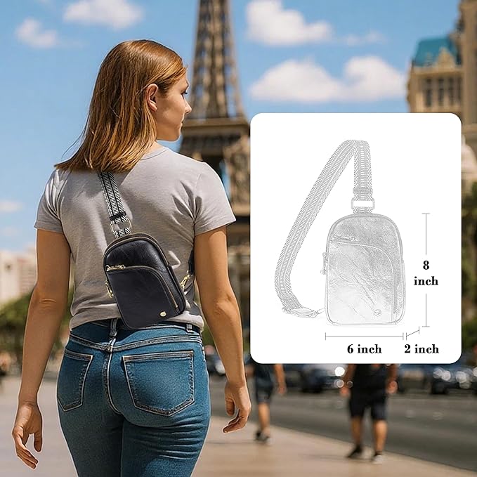 INICAT RFID Blocking Sling Bag Leather Crossbody Bags for Women Fanny Pack Cross Body for Woman Chest Bag for Travel 1.9L