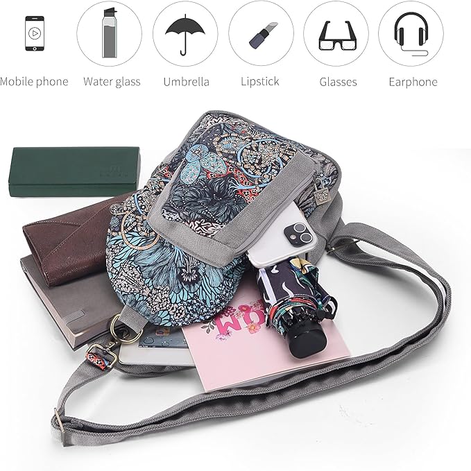 Black Butterfly Canvas Chest Bag, Small Chest Pack, Crossbody Bag for Travel, Inclined Shoulder Bag