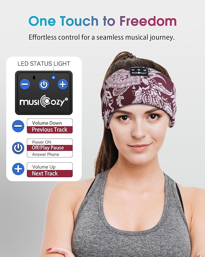 MUSICOZY Sleep Headphones Bluetooth Headband 5.4 Wireless Headband Headphones for Sleeping for Side Sleeper with Ultra-Thin HD Stero Speaker for Workout