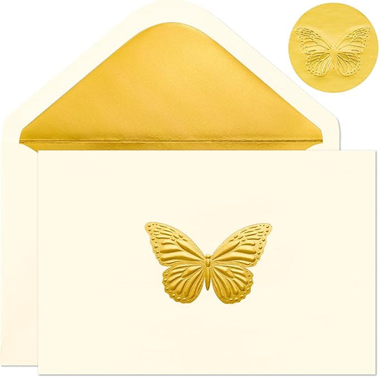 Crisky 25 Pack Embossed Gold Greeting Cards with Envelopes & Stickers Butterfly Note Cards Bulk for Birthday, Baby Shower,Bridal Shower, Wedding, Graduation Blank Inside