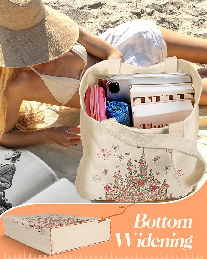 2 Pack Canvas Tote Bag - with Makeup Pouch Aesthetic Cute Women Reusable Canvas Bag for Shopping, Work, Travel