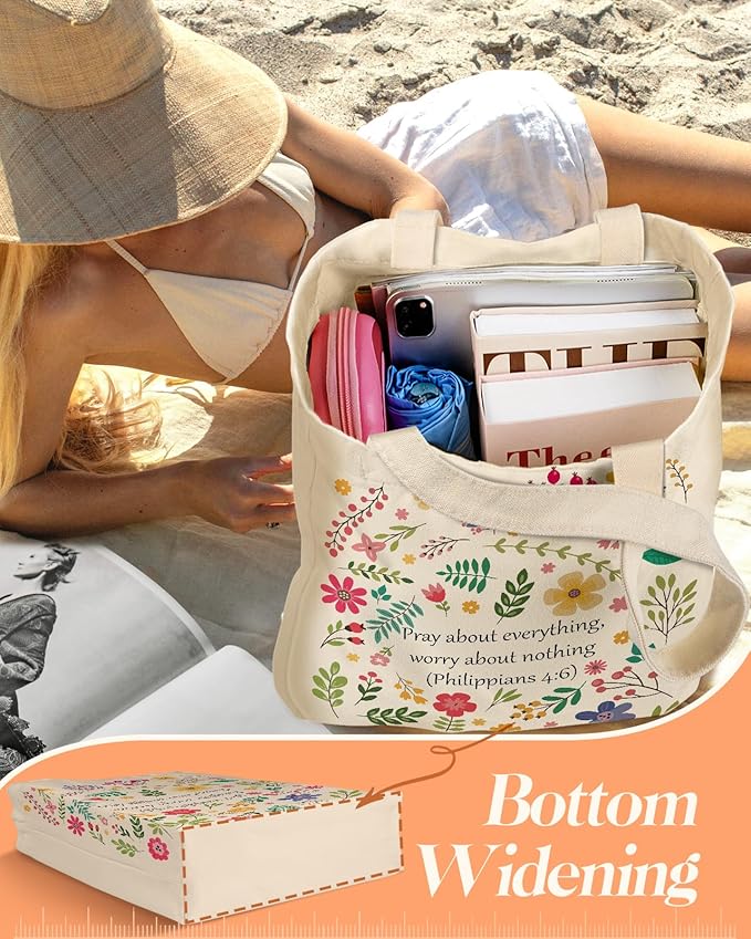 2 Pack Canvas Tote Bag - with Makeup Pouch Aesthetic Cute Women Reusable Canvas Bag for Shopping, Work, Travel