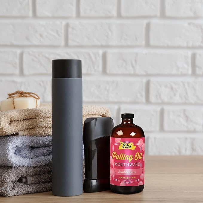 THE DIRT Oil Pulling Mouthwash - Gluten Free - Removes Plaque, Tartar, Bad Breath & Whitens Teeth (Bubblegum, 8 Ounce)