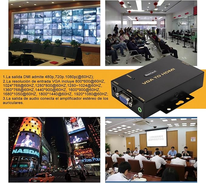 JideTech 1080P VGA to HDMI Converter with 3.5mm Audio Port for PC Laptop Display Computer Mac Projector