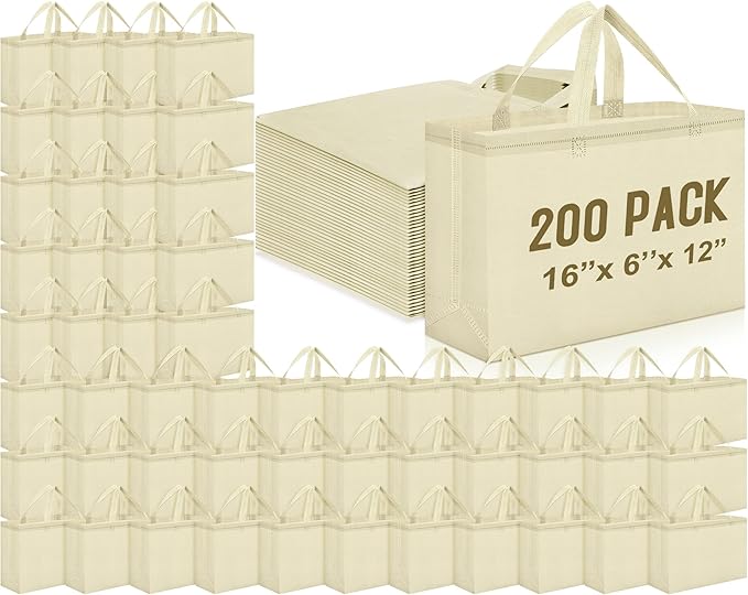 Windyun Reusable Grocery Bags Large Non Woven Shopping Bags with Handles Foldable Portable Tote Bulk, 16x6x12 Inch