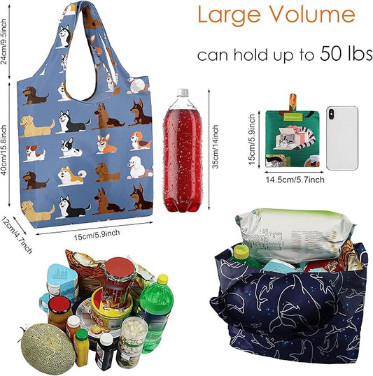 BeeGreen Reusable Grocery Bags 6 Pack, Heavy Duty Totes for Women, Foldable Grocery Bag Large Shopping Totes with Handles for Work, Travel, Gift, Store, Polyester Washable Reusable Tote Bag