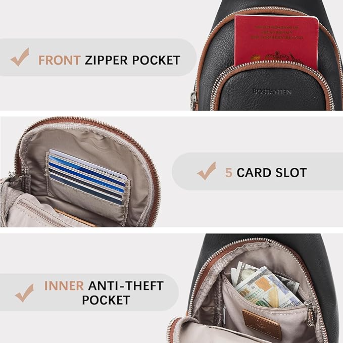 BOSTANTEN Sling Bag for Women Leather Crossbody Bag Vintage Cross Body Purse for Travel with Guitar Strap, Bohemian Style