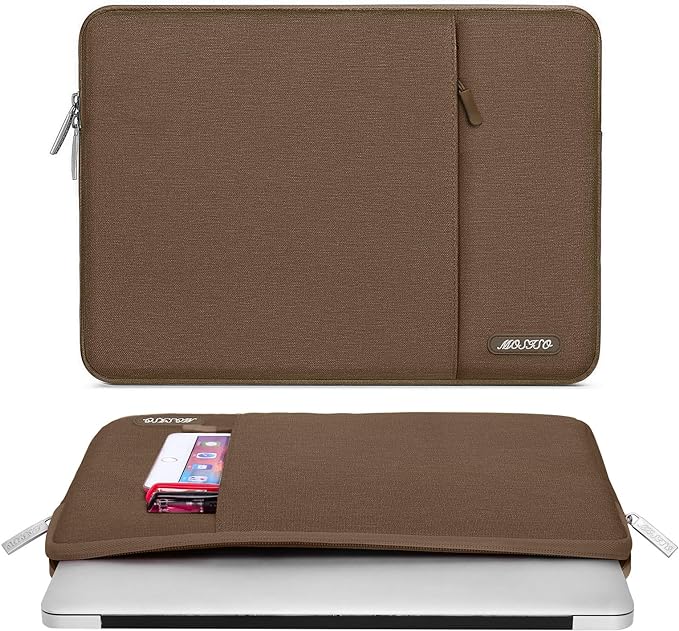 MOSISO Laptop Case 13.3 inch, 13-13.3 inch Laptop Sleeve Compatible with MacBook Air/Pro 13 / Pro 14, HP Dell ASUS Lenovo Notebook, Polyester Vertical Computer Sleeve Bag with Pocket, Light Brown