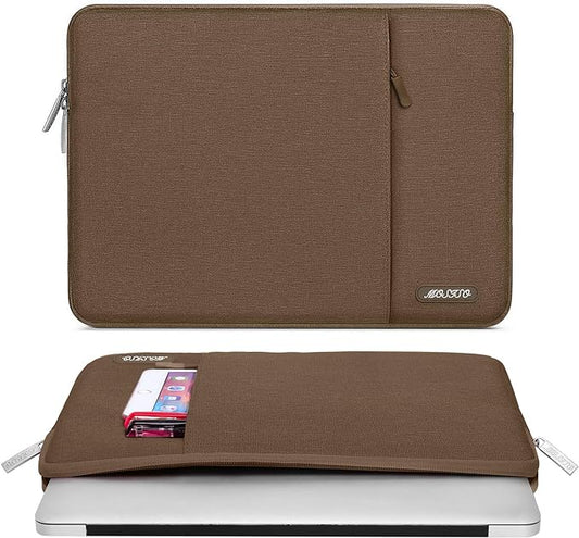 MOSISO Laptop Case 13.3 inch, 13-13.3 inch Laptop Sleeve Compatible with MacBook Air/Pro 13 / Pro 14, HP Dell ASUS Lenovo Notebook, Polyester Vertical Computer Sleeve Bag with Pocket, Light Brown