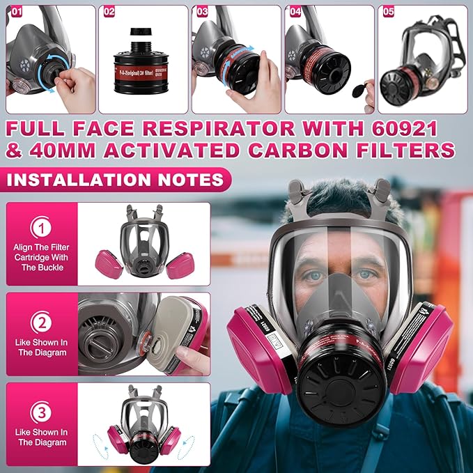 Respirator Mask, Reusable Face Respirators with Filters, Gas Masks Against Chemicals/Organic Vapor/Formaldehyde