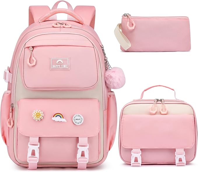 MOMUVO School Backpack Set for Girls,3pcs Bookbag with Lunch Box Pencil Case Kids School Bag Set