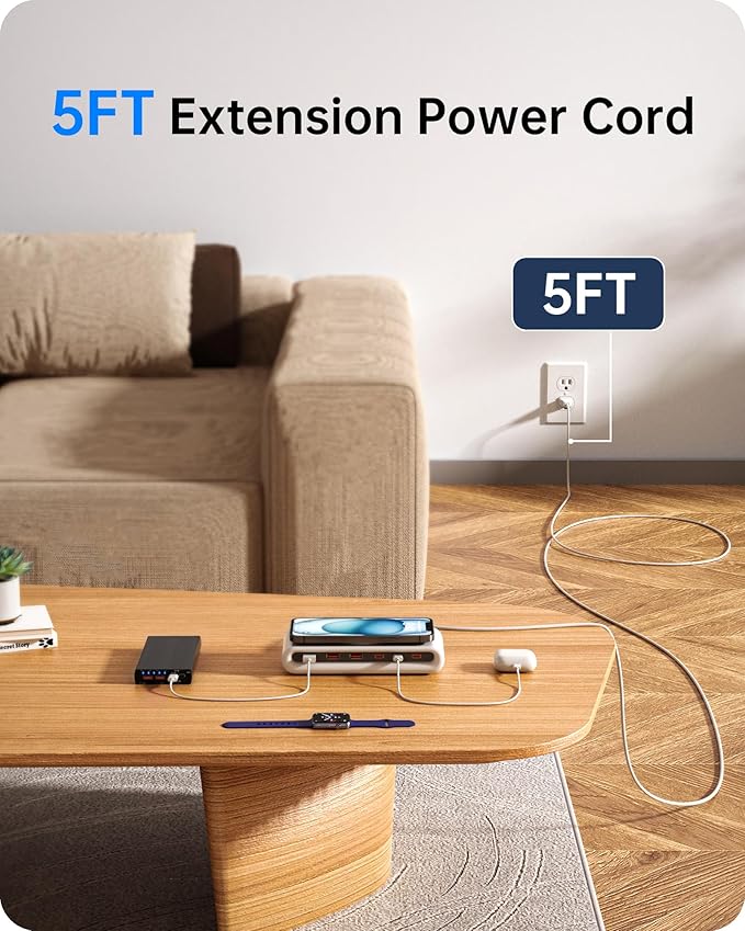 135W USB C Charging Station, 7-in-1 Magnetic Wireless USB Charger Station with PD 45 Fast Charging & 10W Wireless Charger for Phone 13 12 iPad Samsung Laptop and More