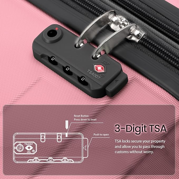 AnyZip Expandable Luggage, 28 Inch Large Hard Shell Checked Suitcase, Rolling Lightweight Travel Suitcases with Wheels TSA Lock (Pink)