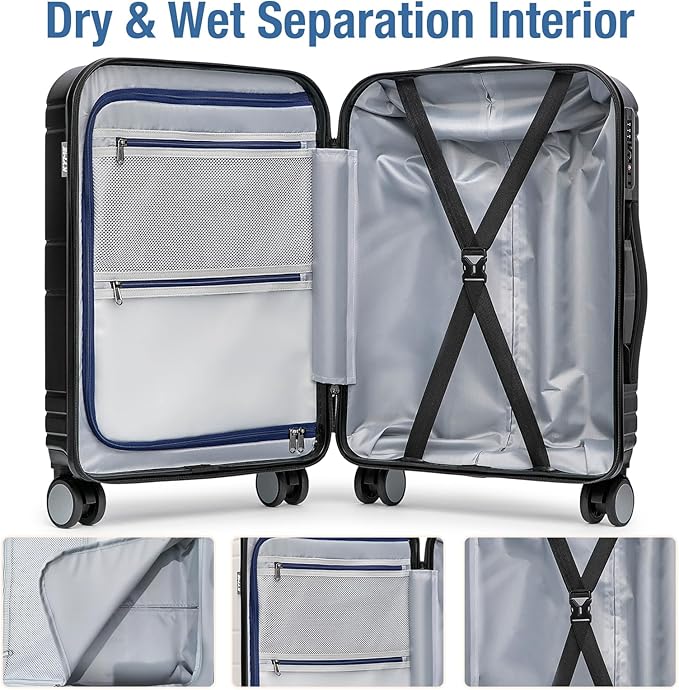 KYME Carry On Luggage 22x14x9 Airline Approved with TSA Lock Hard Shell Carry On Suitcase Lightweight Suitcases with Wheels Small Luggage for Men Women,Carry-On 20 Inch,Black