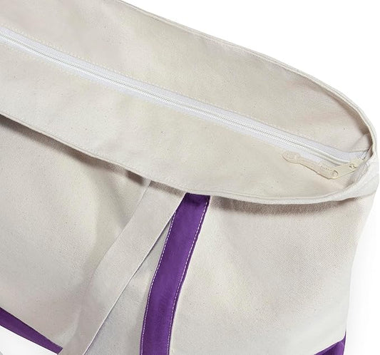 Extra Large Zippered Tote Bag - Zippered Top, Heavy Duty Canvas Tote for Picnic, Beach or Shopping - Premium Quality, Washable, Foldable and Multipurpose Cotton Canvas Tote Bag (Purple)