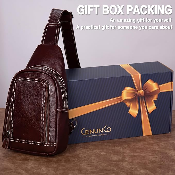 Genuine Leather Sling Bag for Men and Women Crossbody Shoulder Bag Sling Backpack Chest Purse Cross Body Pouch