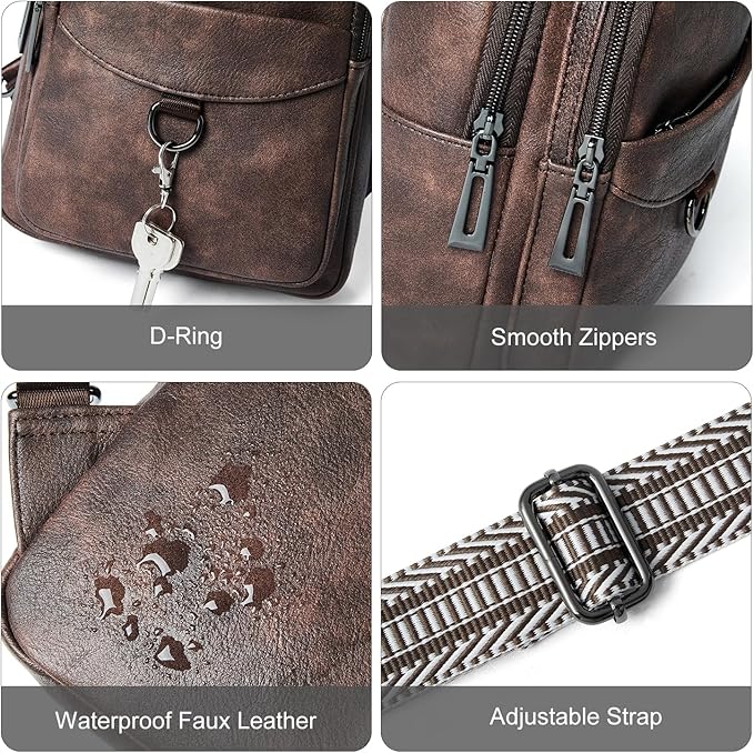 7L Sling Bag for Women Men Crossbody Belt Bag Small Travel Sling Backpack Anti Theft Chest Daypack Purse Faux Leather