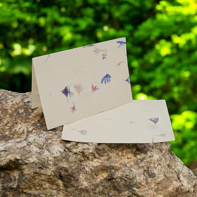 Kathmandu Valley Co. Nepali Cherish Greeting Card & Envelope Box Set with Handmade Lokta Paper from Nepal, 15 Greeting Cards (Cornflower)