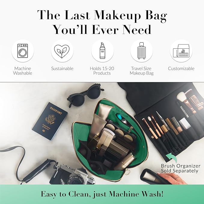 KUSSHI Washable Travel Makeup & Cosmetic Bag - Brush Organizer Sold Separately (Signature, Navy/Mint)